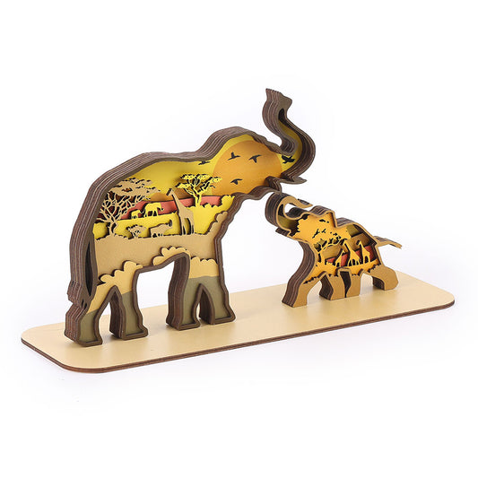 Elephant Family Layered Wooden Art